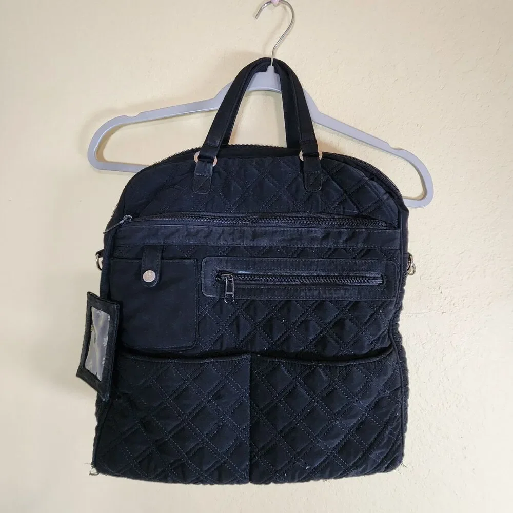 Vera Bradley Quilted Laptop‎ Messenger Bag Black solid minimalist pockets